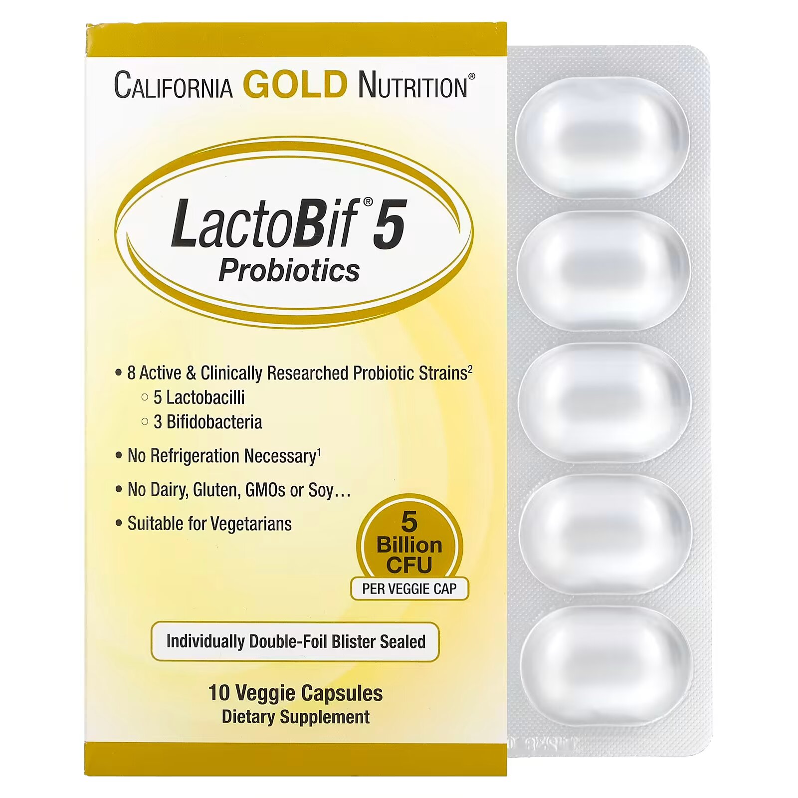 California Gold Nutrition: LactoBif  Probiotics 5 млрд КОЕ 10 капс.