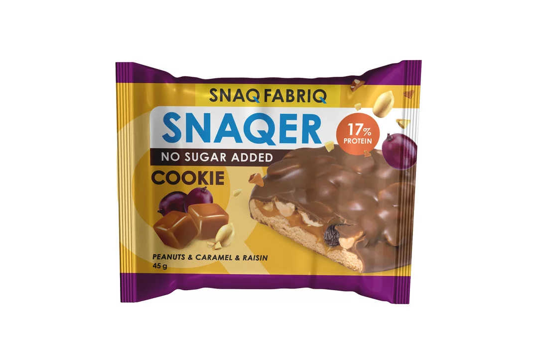 Snaq Fabriq: Snaqer. Печенье глазированное  45 гр. Арахис, изюм и карамель